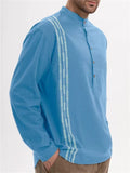 Men's Contrast Color Print Cotton Stand Collar Shirts