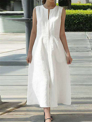 Elegant Solid Color Sleeveless Slit Dress for Women