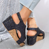 Female Modern Sequin Open Toe Wedge Heel Sandals