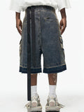 Men's Loose Fit Vintage Cargo Denim Shorts with Multi Pocket