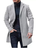 Male's Solid Color Single Breasted Lapel Button Up Mid-Length Coat