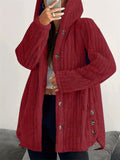 Women's Winter Solid Color Pit Stripe  Button Up Hooded Fleece Coats
