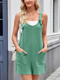 Women's Summer Casual Solid Color Pockets Strap Short Jumpsuits