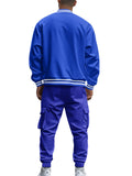 Men's Stripe Buttons Baseball Jacket and Jogger Pants Set for Casual Wear