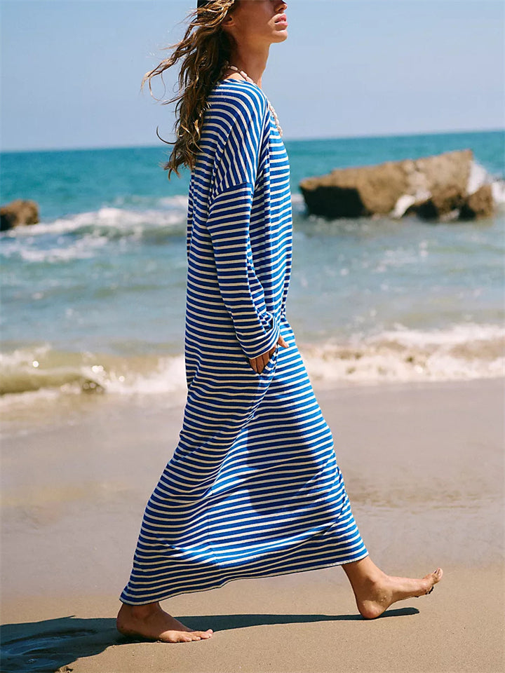 Women's Casual Vacation Loose Striped Long Dress