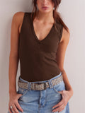 Women's Solid Color Pullover Slim Sleeveless T-Shirt