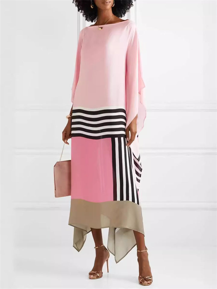 Women's Summer Contrast Color Patchwork Asymmetric Hem Dress