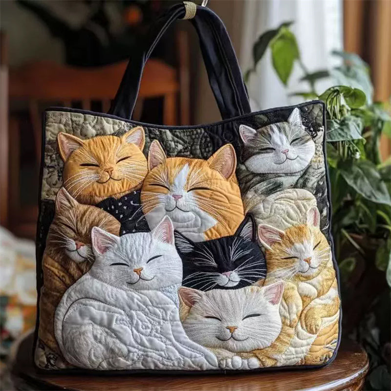 Adorable Cartoon Cats Quilted Tote Bags