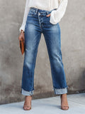 Women's Chic Irregular Waist Slim Fit Blue Jeans