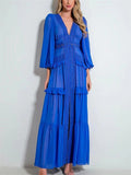 Women's V-Neck Vintage Holiday Ruffled Split Big Hem Dresses