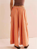 Summer Striped High Waist Wide Leg Casual Pants for Women‌