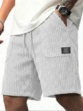 Men Retro Loose Fit Drawstring Summer Corduroy Shorts