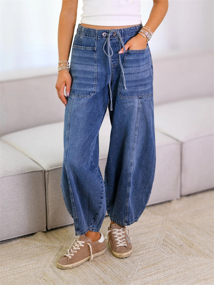 Female Cozy Streetwear Elastic Waist Drawstring Jeans