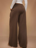 Women's Cozy Solid Color Elastic Waist Wide Leg Sweatpants