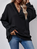 Women's Autumn Solid Color Long-sleeved Kangaroo Pocket Hoodies