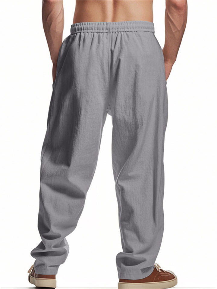 Men's Casual Linen Boho Contrast Color Drawstring Pants