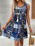 Ladies Boho Style U Neck Print Beach Dresses