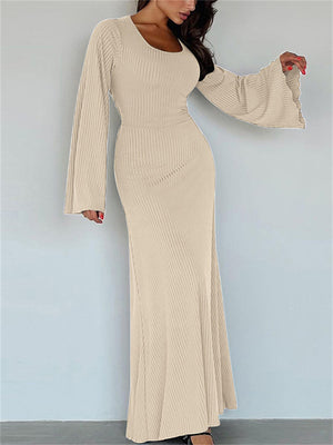 Ladies Elegant U-neck Flare Sleeve Strapped Dresses