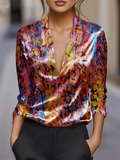 Trendy V Neck Long Sleeve Vibrant Floral Print Blouses for Women