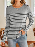 Women's Contrast Color Stripe Round Neck Long Sleeve T-Shirt