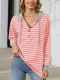 Women's Casual Autumn Contrast Color Striped Long Sleeve Hoodie