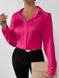 Ladies' Elegant Solid Color Button Up Satin Blouses