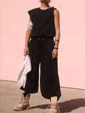 Women's Summer Casual Solid Color Round Neck Sleeveless Jumpsuits