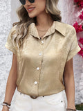 Women's Summer Gold Color Casual Short Sleeve Blouses
