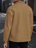 Men's Solid Autumn Long Sleeve Lapel Button Up Coat with Flap Pockets