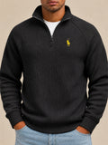 Men Ribbed Knit Half Zip Slim Fit Casual Pullover Sweatshirt