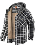 Men's Winter Warm Fleece Lined Thick Cotton Plaid Hooded Outwear