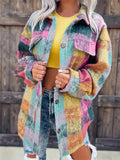 Women's Print Button Up Pocket Long Sleeve Coat