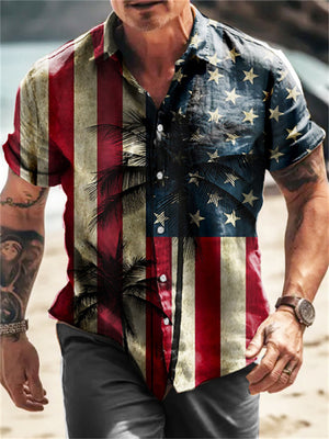 Men's Casual Printed Relaxed Fit Short Sleeve Beach Shirt