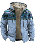 ‌Men's Fleece Lined Zip Up Hooded Coat with Ethnic Style Print