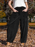 ‌Drawstring Corduroy Pockets Wide Leg Cropped Pants for Women‌