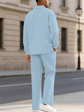 Men's Casual Solid Color Textured Jacquard Drawstring Polo Sweatshirts & Sweatpants Outfit