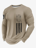 Men's Casual Round Neck American Flag Print Long Sleeve T-Shirts