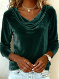 ‌Women's Autumn Simple Elegant Velvet Cowl Neck Long Sleeve Blouse‌