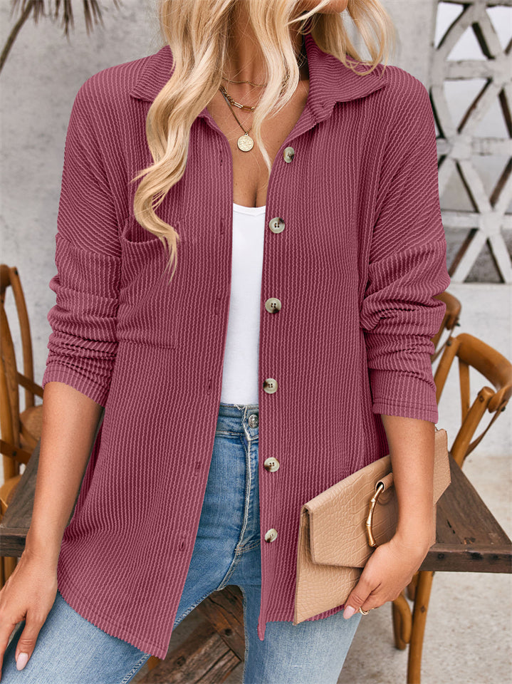 Women's Casual Solid Color Stripe Long Sleeve Button Up Blouse