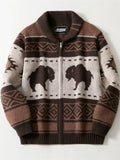 Men's Winter Street Retro Jacquard Zip Up Cardigan Sweaters