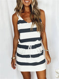 Striped Lace-up Drawstring Relaxed Sundress for Ladies