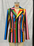 Women's Contrast Colors Striped Double Breast Lapel Suit Coat