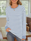 Women's Long Sleeve Casual Stripe Round Neck T-Shirt