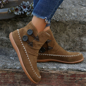 Women's Vintage Strap & Button Decoration Flat Suede Boots