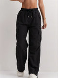 Women's Solid Color Quick-Dry Pockets Elastic Waist Cargo Pants