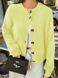 Ladies' Casual Simple Round Neck Button Long-sleeved Sweaters