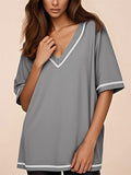 Summer Women's Contrast Color Casual V Neck T-shirts