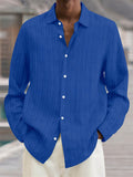 Men's Button Up Long Sleeves Stripe Texture Cotton Linen Shirts