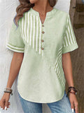 Women's Casual Stripe Patchwork V Neck Short Sleeve T-Shirt