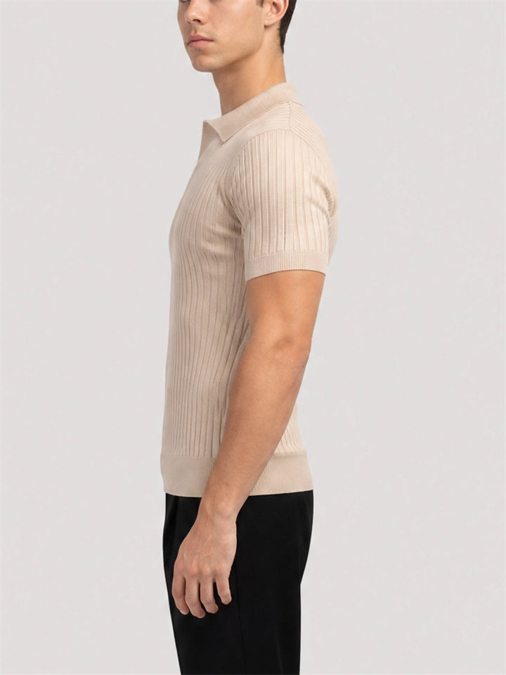 Mens Slim Fit Short Sleeve Ribbed Knit Polo Shirts